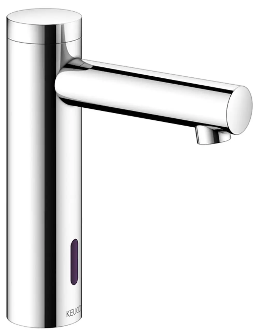 Hochwertiger Mischbatterie in chromfarbener Oberfläche von Keuco mit einem schlanken, modernen Design und seitlichem Auslauf.